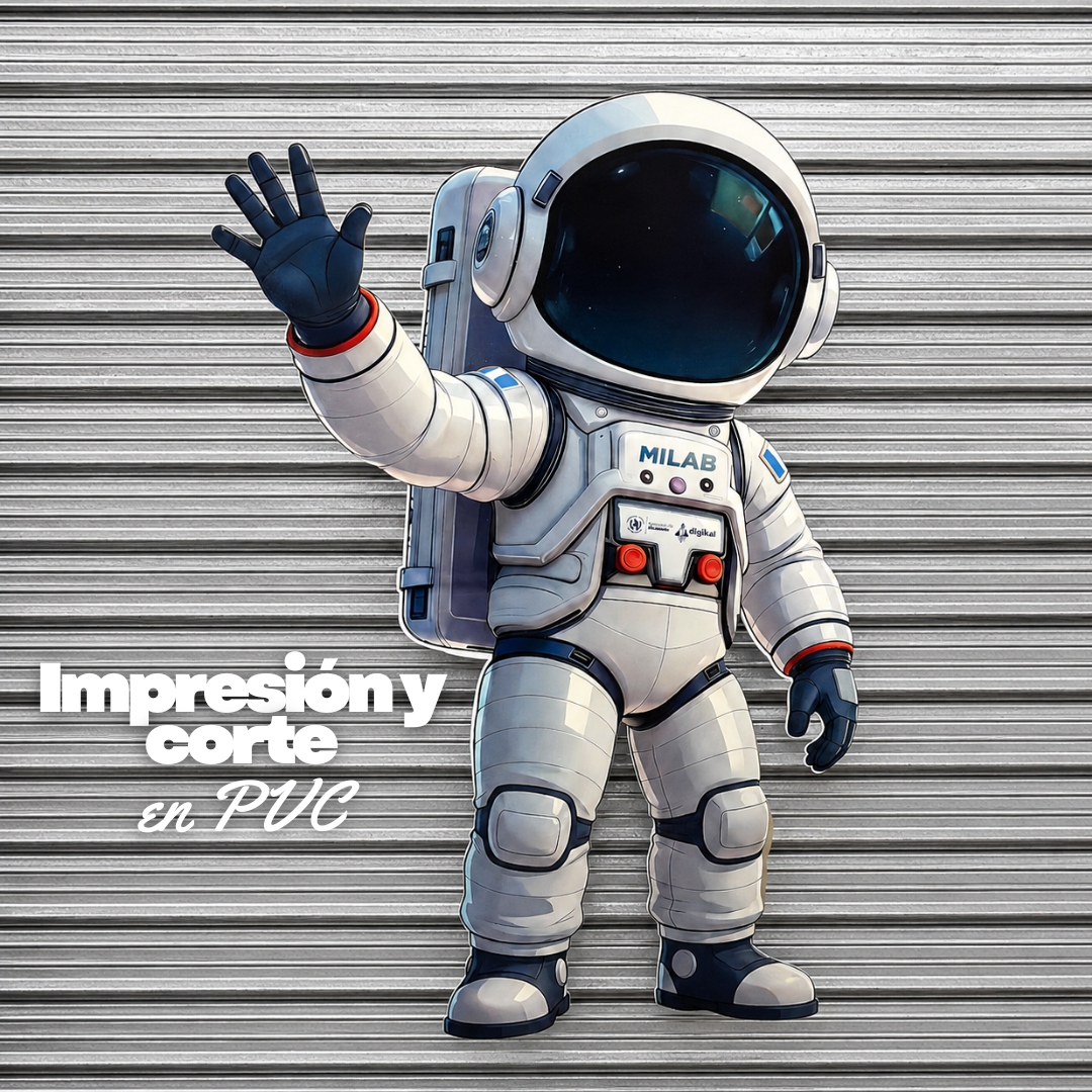 Figura de astronauta impresa y cortada en PVC